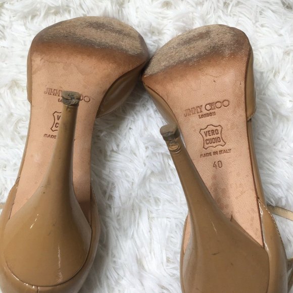 Jimmy Choo 40 US 10 Nude Open Toe Beige Heels - Picture 7 of 10